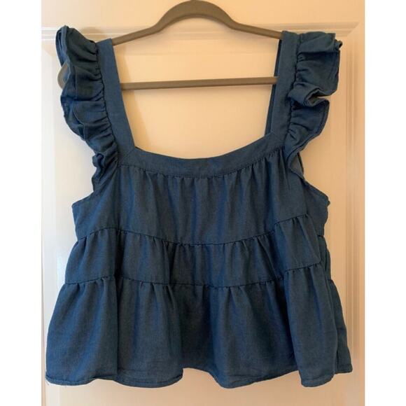 Francesca’s Miami Flutter Chambray‎ Top L (F008) - Picture 1 of 4